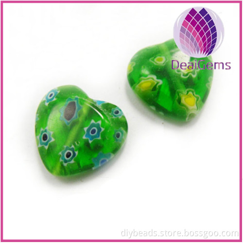 High quality Bead millefiori glass12x12x4mm heart